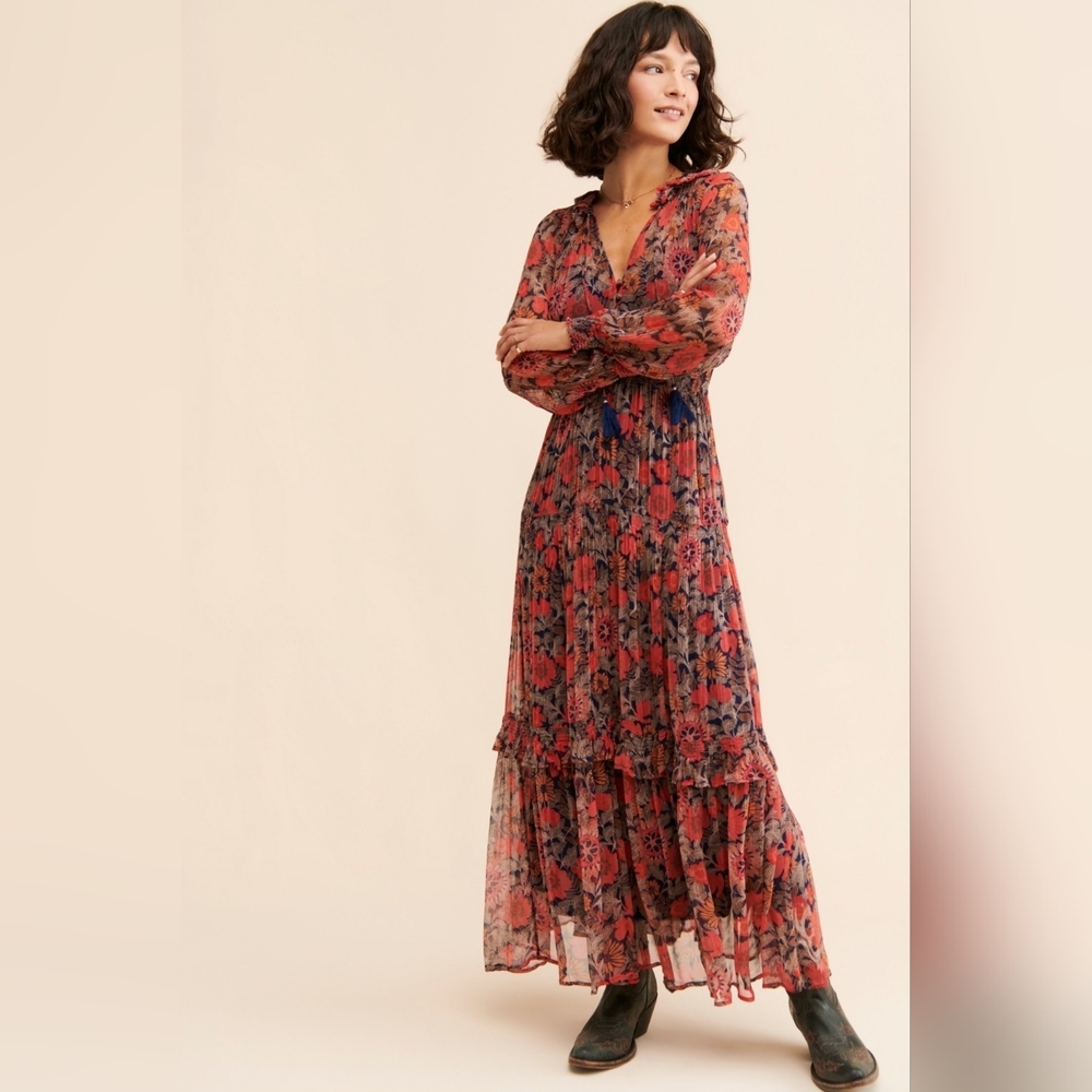 Anthropologie Marais Printed Chiffon Maxi Dress Floral Printed Dress